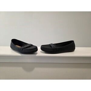 Women's sz 8 W Harborside Black Memory Foam Chain Link Loafers BEAT HB212701